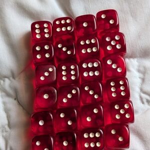 Chessex 24 Piece Red Translucent Dice Set With White Dots for Board Games